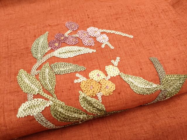 平和屋着物●中国三大刺繍 総相良刺繍 九寸名古屋帯 紬地 花唐草文 正絹 逸品 CABL9629hy