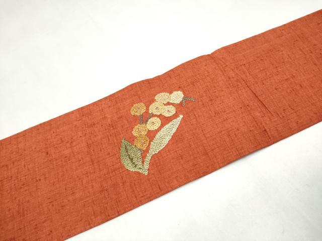 平和屋着物●中国三大刺繍 総相良刺繍 九寸名古屋帯 紬地 花唐草文 正絹 逸品 CABL9629hy