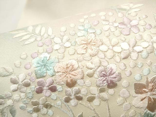 平和屋着物●九寸名古屋帯 総刺繍 枝花文 正絹 逸品 CABL9632hy