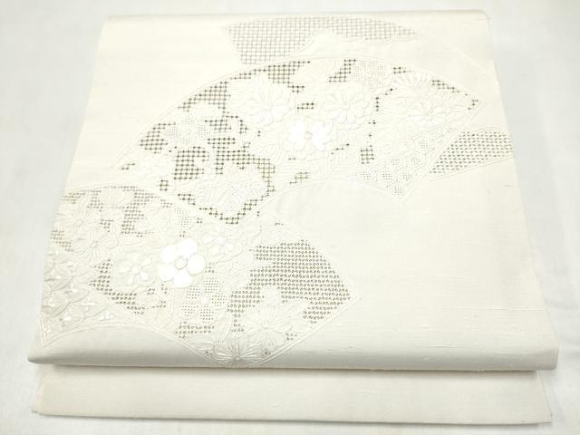 平和屋着物●中国三大刺繍 スワトウ相良刺繍 総刺繍 九寸開き名古屋帯 紬地 地紙花文 正絹 逸品 CABL9633hy