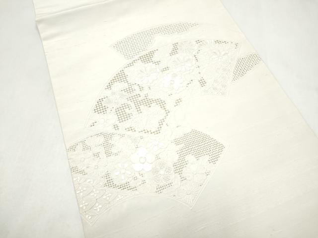 平和屋着物●中国三大刺繍 スワトウ相良刺繍 総刺繍 九寸開き名古屋帯 紬地 地紙花文 正絹 逸品 CABL9633hy