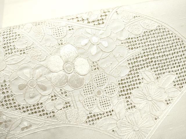 平和屋着物●中国三大刺繍 スワトウ相良刺繍 総刺繍 九寸開き名古屋帯 紬地 地紙花文 正絹 逸品 CABL9633hy