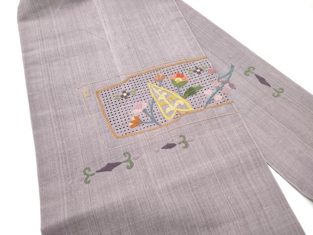 平和屋着物●中国三大刺繍 スワトウ相良刺繍 総刺繍 九寸名古屋帯 紬地 枝花文 正絹 逸品 CABL9638hy