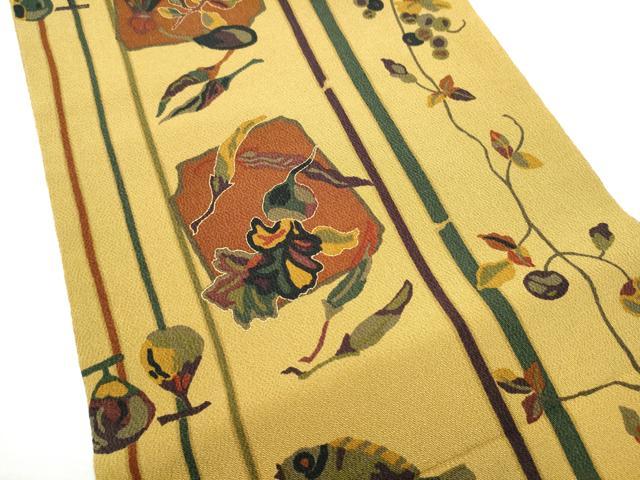 平和屋着物●全通柄 九寸開き名古屋帯 成物 金彩 鬼しぼ縮緬 正絹 逸品 CABL9639hy