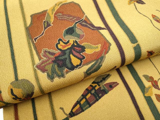 平和屋着物●全通柄 九寸開き名古屋帯 成物 金彩 鬼しぼ縮緬 正絹 逸品 CABL9639hy