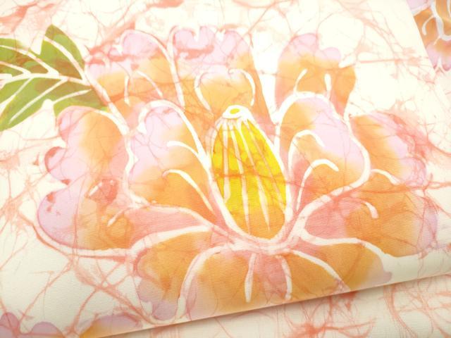 平和屋着物●塩瀬 九寸名古屋帯 ろうけつ染 草花文 正絹 逸品 CABL9643hy