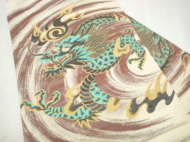 平和屋着物●アンティーク 大正ロマン 九寸名古屋帯 龍 金糸 正絹 逸品 CABL9646hy