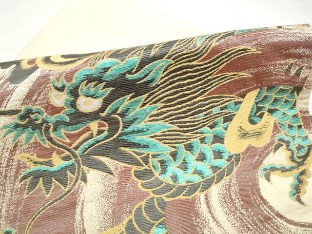 平和屋着物●アンティーク 大正ロマン 九寸名古屋帯 龍 金糸 正絹 逸品 CABL9646hy