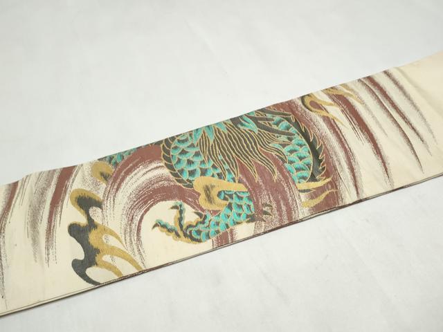 平和屋着物●アンティーク 大正ロマン 九寸名古屋帯 龍 金糸 正絹 逸品 CABL9646hy