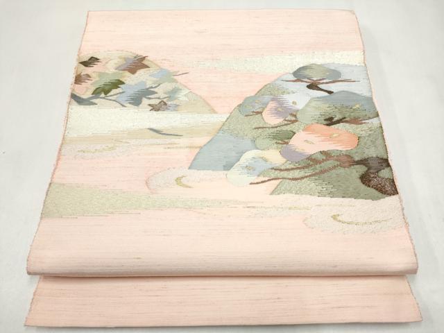 平和屋着物●八寸名古屋帯 すくい織 遠山草花文 金糸 正絹 逸品 CABL9652hy