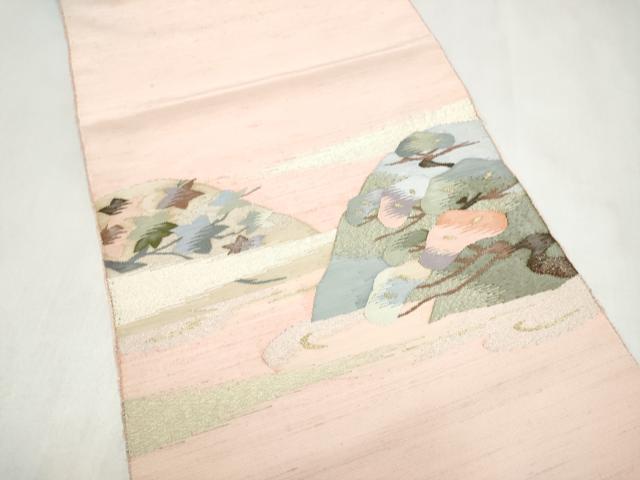 平和屋着物●八寸名古屋帯 すくい織 遠山草花文 金糸 正絹 逸品 CABL9652hy