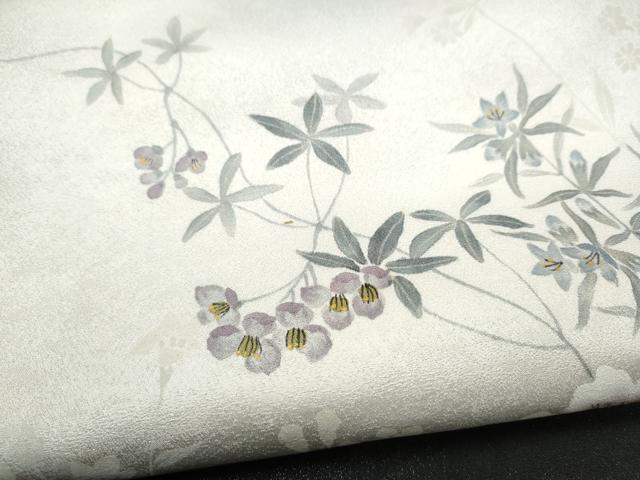 平和屋着物●九寸名古屋帯 手描き 草花文 金彩 銀通し地 正絹 逸品 CABL9655hy