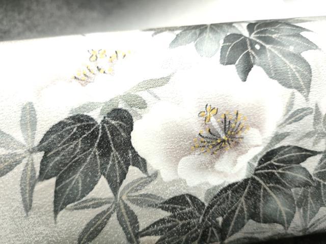 平和屋着物●九寸名古屋帯 手描き 草花文 金彩 銀通し地 正絹 逸品 CABL9655hy