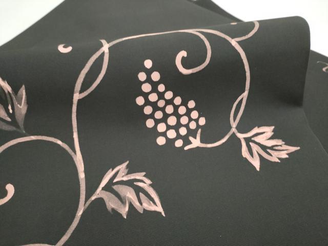 平和屋着物●九寸名古屋帯 ろうけつ染 葡萄蔦の葉文 黒地 正絹 逸品 CABL9657hy