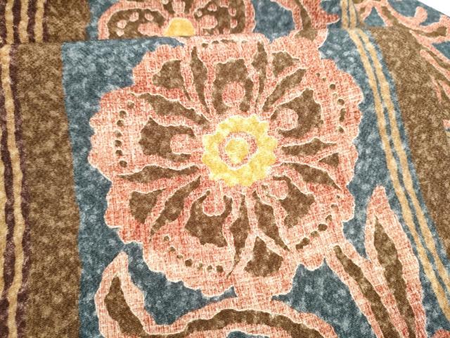 平和屋着物●全通柄 九寸名古屋帯 草花文 鬼しぼ縮緬 正絹 逸品 CABL9666hy
