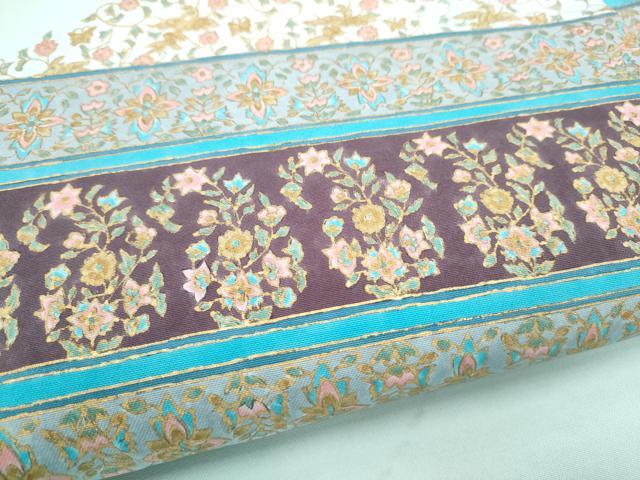 平和屋着物●塩瀬 九寸名古屋帯 花鳥唐草文 金彩 正絹 逸品 CABL9670hy