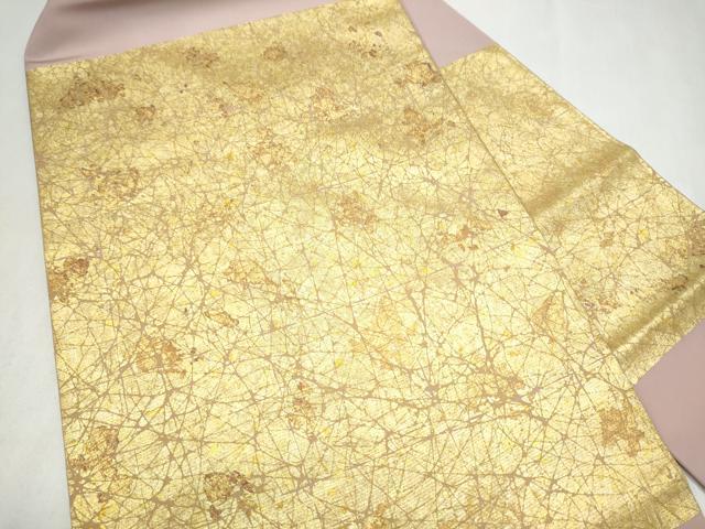 平和屋着物●塩瀬 九寸名古屋帯 霞文 金彩 正絹 逸品 CABL9671hy