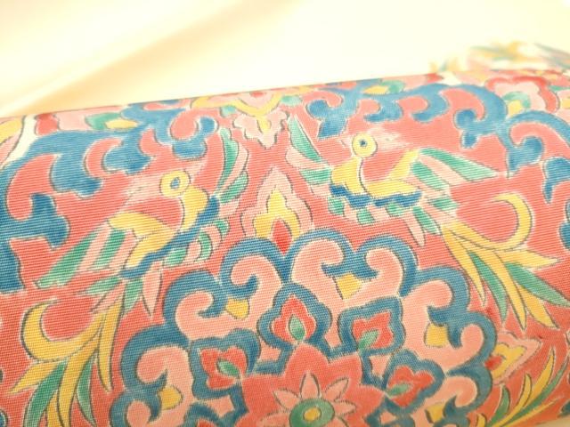 平和屋着物●塩瀬 九寸名古屋帯 手描き 向かい鳥花文 金彩 正絹 逸品 CABL9673hy