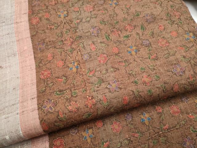 平和屋着物●九寸名古屋帯 紬地 花唐草文 正絹 逸品 CABL9674hy