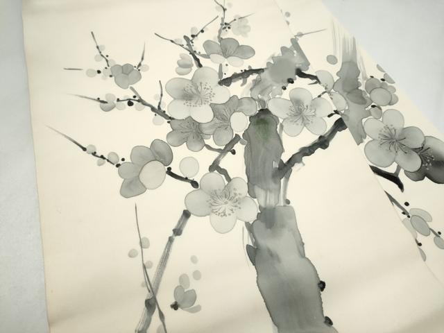 平和屋着物●塩瀬 九寸名古屋帯 手描き 枝梅文 正絹 逸品 CABL9676hy