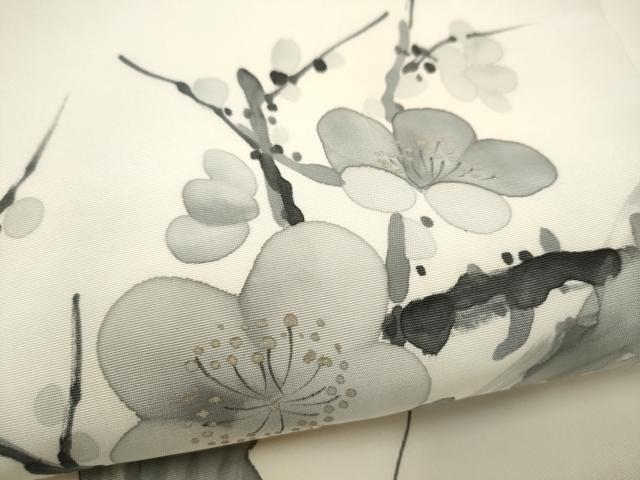 平和屋着物●塩瀬 九寸名古屋帯 手描き 枝梅文 正絹 逸品 CABL9676hy