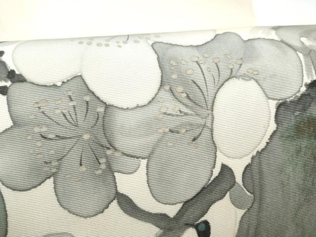平和屋着物●塩瀬 九寸名古屋帯 手描き 枝梅文 正絹 逸品 CABL9676hy