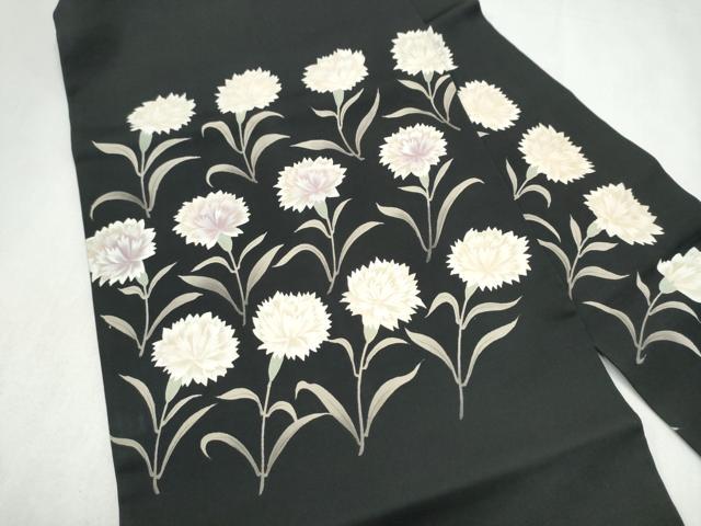 平和屋着物●塩瀬 九寸名古屋帯 ろうけつ染 枝花文 黒地 正絹 逸品 CABL9677hy