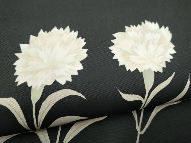 平和屋着物●塩瀬 九寸名古屋帯 ろうけつ染 枝花文 黒地 正絹 逸品 CABL9677hy