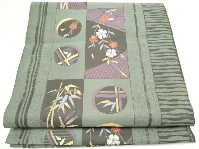 平和屋着物●本場筑前博多織 八寸名古屋帯 草花文 正絹 逸品 CABL9687hy