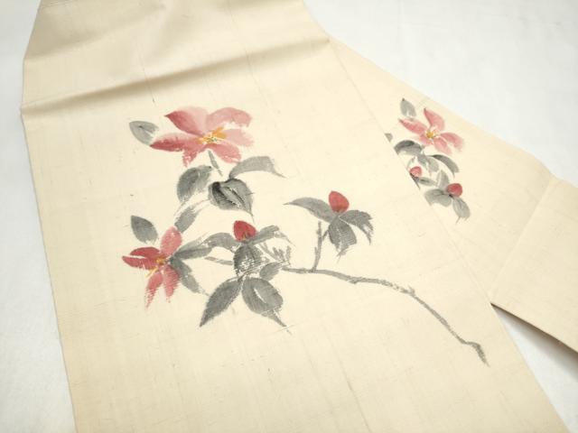 平和屋着物●九寸名古屋帯 手描き 紬地 枝花文 正絹 逸品 CABL9688hy