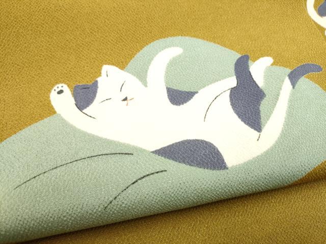 平和屋着物●九寸名古屋帯 猫 鬼しぼ縮緬 正絹 逸品 CABL9696hy