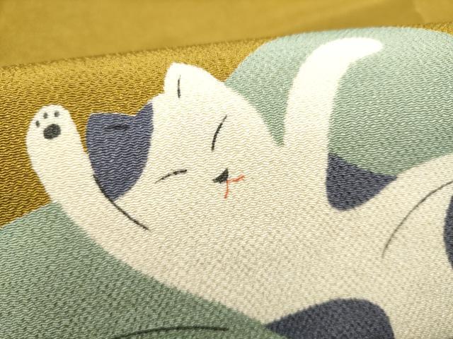 平和屋着物●九寸名古屋帯 猫 鬼しぼ縮緬 正絹 逸品 CABL9696hy