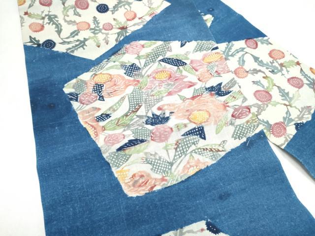 平和屋着物●全通柄 九寸名古屋帯 紬地 型染め 枝花文 正絹 逸品 CABL9697hy