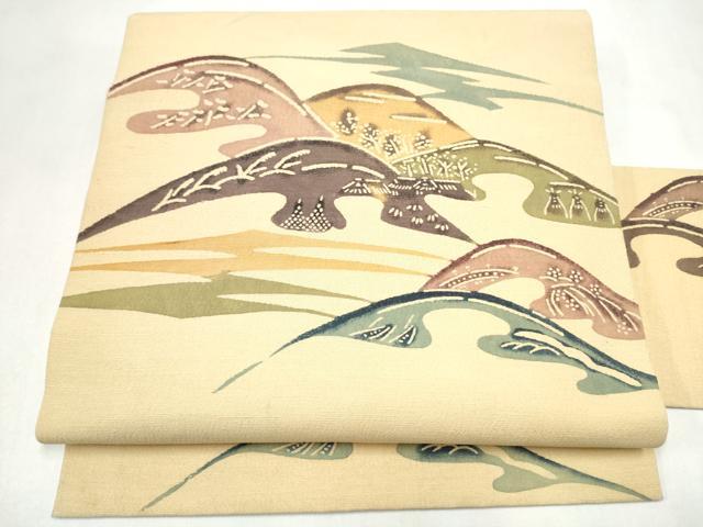 平和屋着物●九寸名古屋帯 型染め 遠山文 正絹 逸品 CABL9698hy