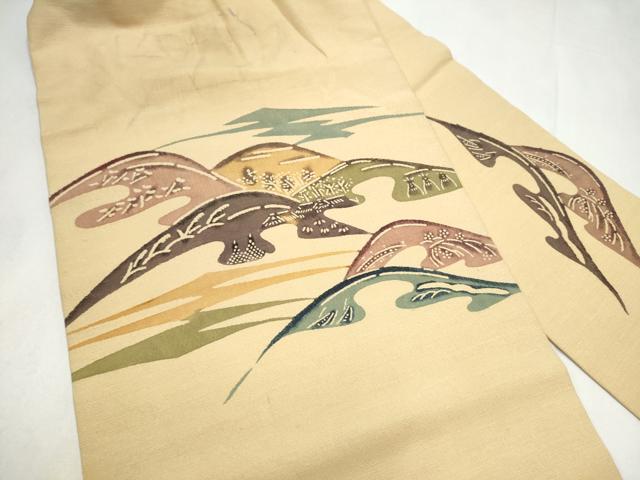 平和屋着物●九寸名古屋帯 型染め 遠山文 正絹 逸品 CABL9698hy