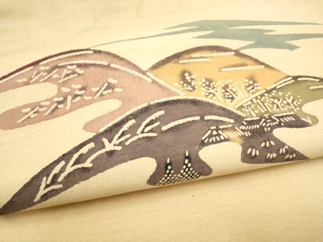 平和屋着物●九寸名古屋帯 型染め 遠山文 正絹 逸品 CABL9698hy