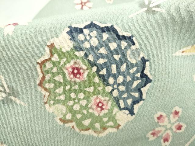 平和屋着物●全通柄 九寸名古屋帯 型染め 雪輪草花文 正絹 逸品 CABL9700hy