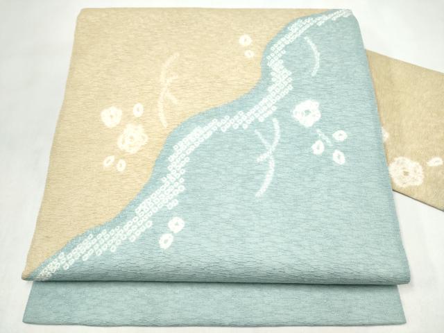 平和屋着物●九寸名古屋帯 絞り 枝花文 正絹 逸品 CABL9715hy