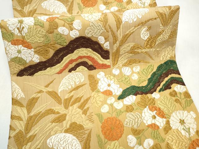 平和屋着物●六通柄袋帯 唐織 草花文 正絹 逸品 CABL9746hy