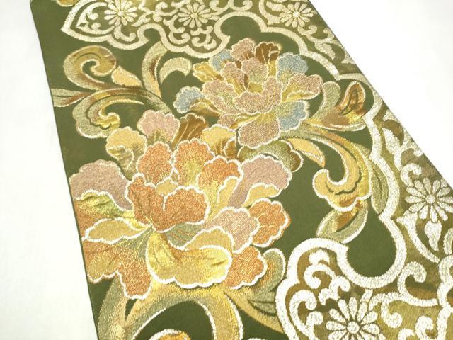 平和屋着物●西陣 川島織物 六通柄 本袋帯 牡丹唐草文 金糸 正絹 逸品 CABL9747hy