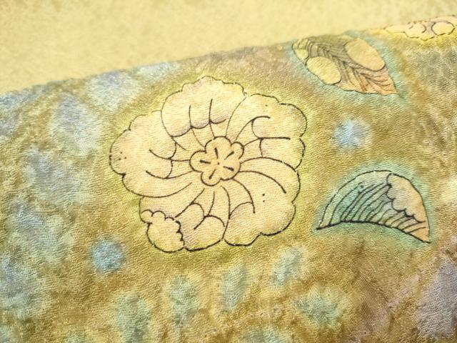 平和屋着物●太鼓柄袋帯 作家物 辻が花 金通し地 正絹 逸品 CABL9750hy