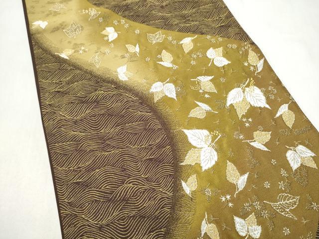 平和屋着物●創業280年 誉田屋源兵衛 六通柄袋帯 寶繭小石丸 舞葉文 金糸 正絹 逸品 CABL9753hy