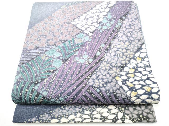 平和屋着物●十日町 名門 滝泰謹製 中国三大刺繍 相良刺繍 太鼓柄袋帯 おぼろ染め 襲絞り 草花文 銀通し地 正絹 逸品 CABL9755hy