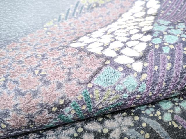 平和屋着物●十日町 名門 滝泰謹製 中国三大刺繍 相良刺繍 太鼓柄袋帯 おぼろ染め 襲絞り 草花文 銀通し地 正絹 逸品 CABL9755hy