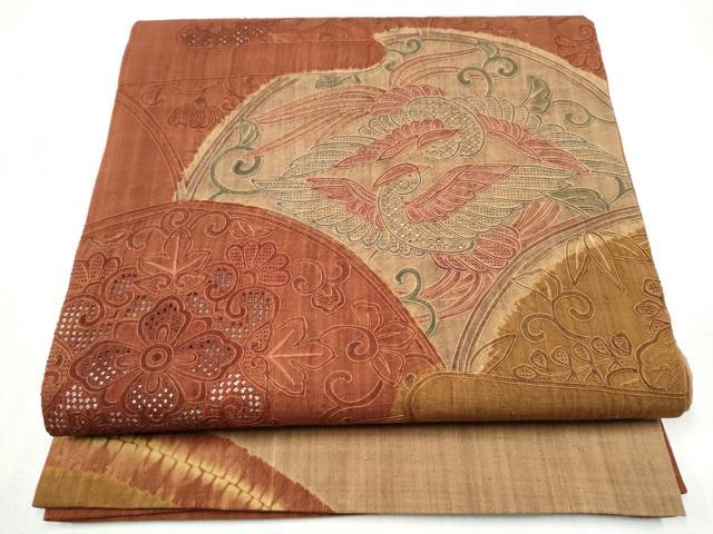平和屋着物●中国三大刺繍 スワトウ相良刺繍 総刺繍 太鼓柄袋帯 紬地 向かい鳥花文 正絹 逸品 CABL9757hy