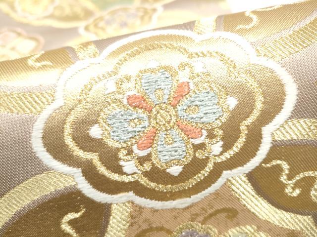 平和屋着物●唐織・西陣の老舗・名門・藤原織物 六通柄袋帯 唐織 七宝花文 金糸 正絹 逸品 CABL9760hy