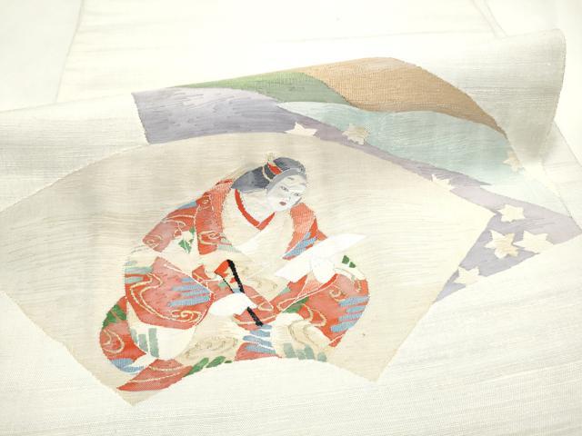 平和屋着物●太鼓柄袋帯 すくい織 地紙人物文 金糸 正絹 逸品 CABL9777hy