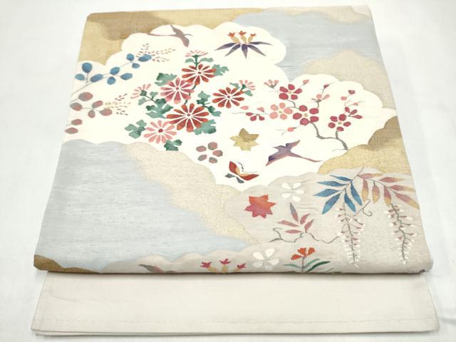 平和屋着物●太鼓柄袋帯 すくい織 花鳥文 金糸 正絹 逸品 CABL9778hy