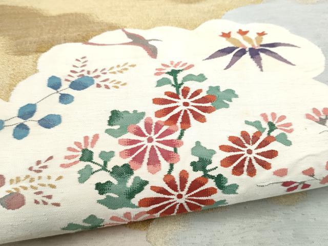 平和屋着物●太鼓柄袋帯 すくい織 花鳥文 金糸 正絹 逸品 CABL9778hy