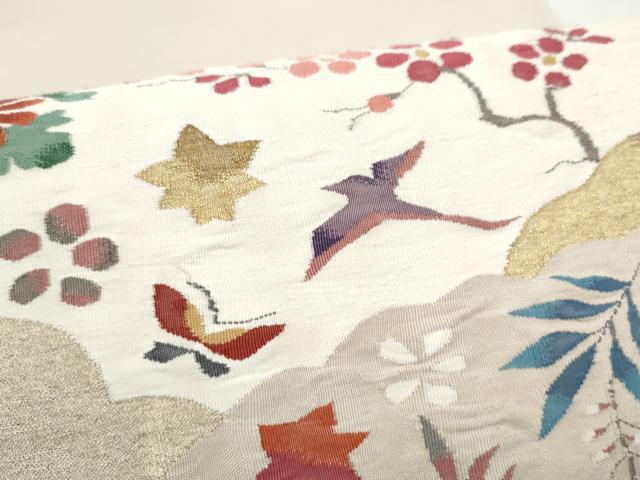 平和屋着物●太鼓柄袋帯 すくい織 花鳥文 金糸 正絹 逸品 CABL9778hy